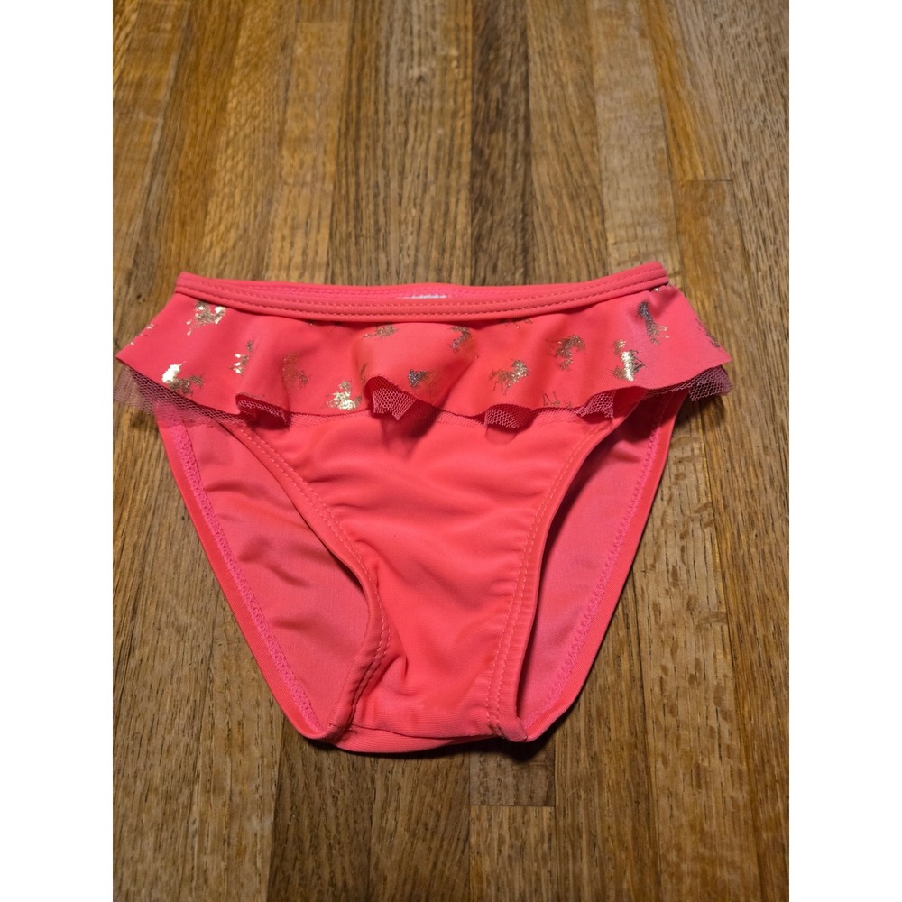 Real Love‎ Girls 12M Pink Coral Gold Foil Unicorn Ruffle Swim Bikini Bottom